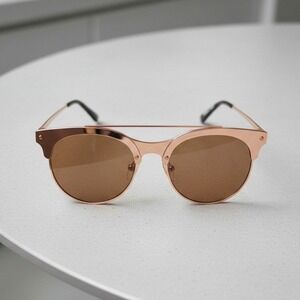 Donna Rose Gold Double Bridge Round Sunglasses DN358 Brown Tint Glitter Detail